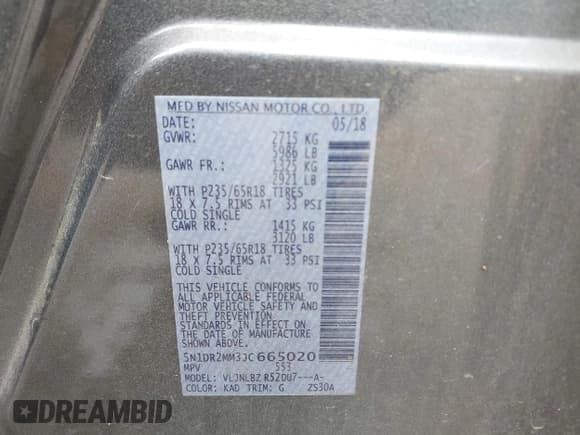 ✅ 2018 Nissan Pathfinder SV • VIN: 5N1DR2MM3JC665020 • Lot: 42949176. Listed on IAAI with 106,448 mi. Free auction sales archive from the USA and detailed vehicle history report at DreamBid. Image 9.