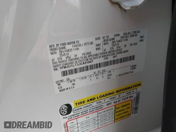 ✅ 2018 Ford Expedition Platinum • VIN: 1FMJU1LT3JEA51867 • Лот: 40509097. Опубликован ранее на IAAI с пробегом Не указан. Бесплатный доступ к архиву аукционных продаж из США и подробный отчёт об истории автомобиля на DreamBid. Изображение 9.