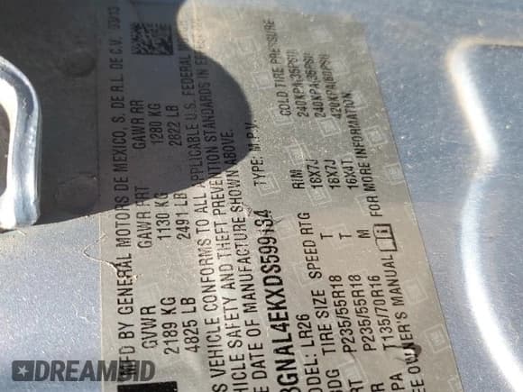 ✅ 2013 Chevrolet Captiva Sport LTZ • VIN: 3GNAL4EKXDS599184 • Lot: 63024724. Wystawiony na Copart z przebiegiem 60 965 mil. Bezpłatny archiwum sprzedaży aukcyjnych z USA i szczegółowy raport historii pojazdu na DreamBid. Zdjęcie 12.