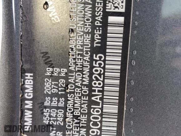 ✅ 2020 BMW M4 • VIN: WBS4Y9C06LAH82955 • Lot: 57611175. Listed on Copart with 65,227 mi. Free auction sales archive from the USA and detailed vehicle history report at DreamBid. Image 13.