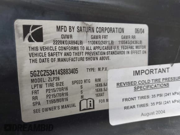 ✅ 2004 Saturn VUE V6 • VIN: 5GZCZ53414S883405 • Lot: 41336370. Wystawiony na IAAI z przebiegiem 173 589 mil. Bezpłatny archiwum sprzedaży aukcyjnych z USA i szczegółowy raport historii pojazdu na DreamBid. Zdjęcie 9.