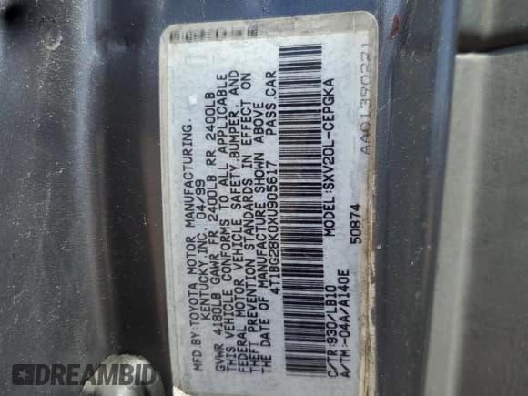 ✅ 1999 Toyota Camry LE • VIN: 4T1BG28K0XU905617 • Lot: 63076675. Wystawiony na Copart z przebiegiem 179 753 mil. Bezpłatny archiwum sprzedaży aukcyjnych z USA i szczegółowy raport historii pojazdu na DreamBid. Zdjęcie 12.