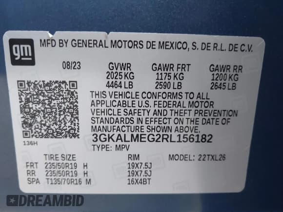 ✅ 2024 GMC Terrain SLE • VIN: 3GKALMEG2RL156182 • Lot: 43541339. Listed on IAAI with 27,951 mi. Free auction sales archive from the USA and detailed vehicle history report at DreamBid. Image 9.