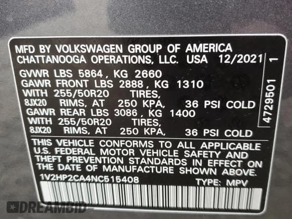 ✅ 2022 Volkswagen Atlas SE • VIN: 1V2HP2CA4NC515408 • Лот: 47289704. Опубликован ранее на Copart с пробегом 29 288 миль. Бесплатный доступ к архиву аукционных продаж из США и подробный отчёт об истории автомобиля на DreamBid. Изображение 13.