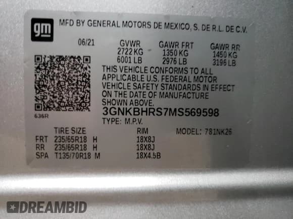 ✅ 2021 Chevrolet Blazer LT • VIN: 3GNKBHRS7MS569598 • Lot: 91248515. Listed on Copart with 50,482 mi. Free auction sales archive from the USA and detailed vehicle history report at DreamBid. Image 13.