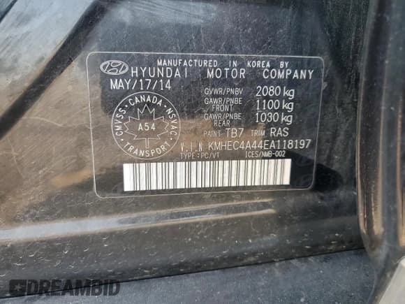 ✅ 2014 Hyundai Sonata Limited • VIN: KMHEC4A44EA118197 • Lot: 67285964. Listed on Copart with 208,020 mi. Free auction sales archive from the USA and detailed vehicle history report at DreamBid. Image 12.