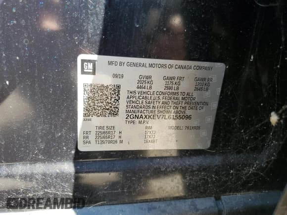 ✅ 2020 Chevrolet Equinox LT • VIN: 2GNAXKEV7L6155096 • Lot: 69955615. Wystawiony na Copart z przebiegiem 98 789 mil. Bezpłatny archiwum sprzedaży aukcyjnych z USA i szczegółowy raport historii pojazdu na DreamBid. Zdjęcie 13.