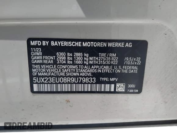 ✅ 2024 BMW X5 xDrive40i • VIN: 5UX23EU08R9U79833 • Lot: 42597277. Listed on IAAI with 25,647 mi. Free auction sales archive from the USA and detailed vehicle history report at DreamBid. Image 9.