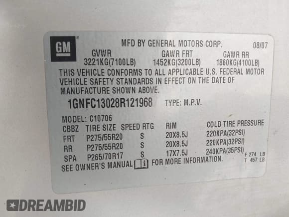 ✅ 2008 Chevrolet Tahoe 2LT • VIN: 1GNFC13028R121968 • Лот: 43601321. Опубликован ранее на IAAI с пробегом 201 278 миль. Бесплатный доступ к архиву аукционных продаж из США и подробный отчёт об истории автомобиля на DreamBid. Изображение 9.