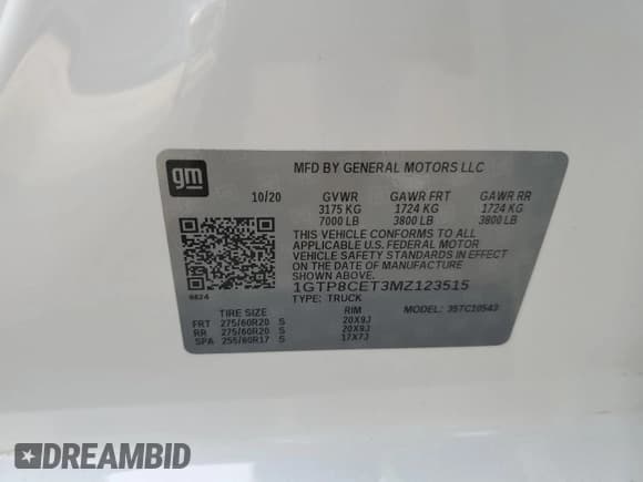 ✅ 2021 GMC Sierra 1500 • VIN: 1GTP8CET3MZ123515 • Lot: 87723335. Wystawiony na Copart z przebiegiem 56 439 mil. Bezpłatny archiwum sprzedaży aukcyjnych z USA i szczegółowy raport historii pojazdu na DreamBid. Zdjęcie 12.