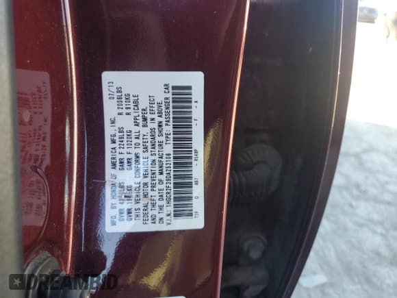 ✅ 2013 Honda Accord LX • VIN: 1HGCR2F39DA253108 • Лот: 70888655. Опубликован ранее на Copart с пробегом 167 436 миль. Бесплатный доступ к архиву аукционных продаж из США и подробный отчёт об истории автомобиля на DreamBid. Изображение 12.