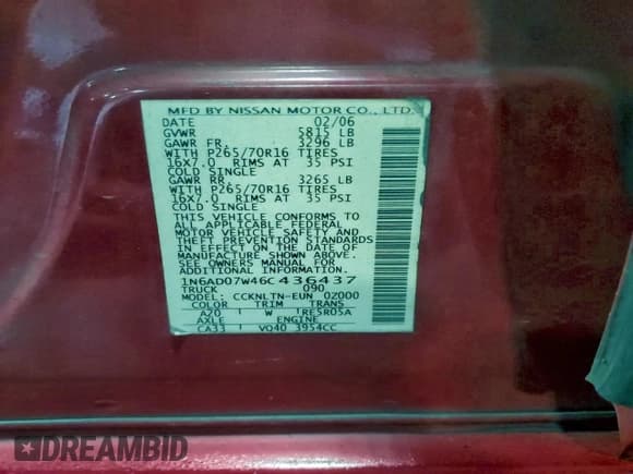 ✅ 2006 Nissan Frontier SE • VIN: 1N6AD07W46C436437 • Lot: 94712825. Listed on Copart with 133,100 mi. Free auction sales archive from the USA and detailed vehicle history report at DreamBid. Image 13.