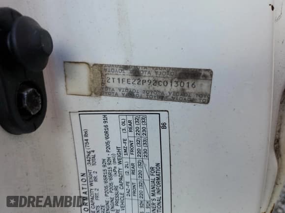 ✅ 2002 Toyota Solara SE • VIN: 2T1FE22P92C013016 • Lot: 90979735. Listed on Copart with 163,936 mi. Free auction sales archive from the USA and detailed vehicle history report at DreamBid. Image 12.