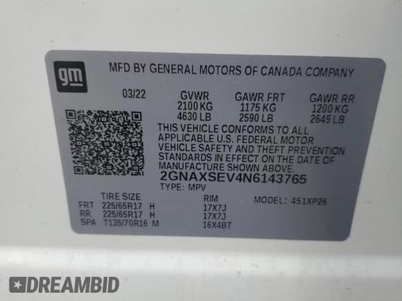✅ 2022 Chevrolet Equinox LS • VIN: 2GNAXSEV4N6143765 • Lot: 82361405. Listed on Copart with 59,666 mi. Free auction sales archive from the USA and detailed vehicle history report at DreamBid. Image 13.