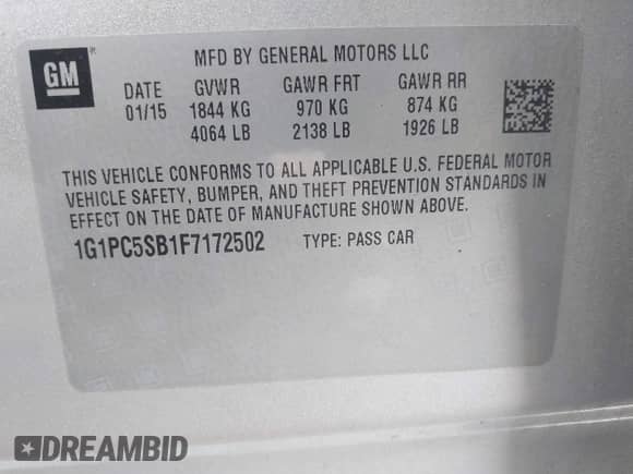 2015 Chevrolet Cruze LT z VIN 1G1PC5SB1F7172502, wystawiony jako IAAI lot #43353575 z przebiegiem 151 816 mil mil oraz . Historia ofert i sprzedaży dostępna na DreamBid. Obrazek 9.