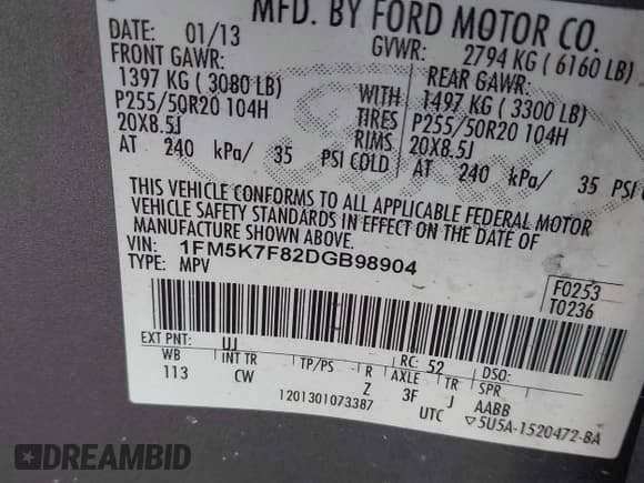 ✅ 2013 Ford Explorer Limited • VIN: 1FM5K7F82DGB98904 • Lot: 43748175. Wystawiony na IAAI z przebiegiem 92 348 mil. Bezpłatny archiwum sprzedaży aukcyjnych z USA i szczegółowy raport historii pojazdu na DreamBid. Zdjęcie 9.