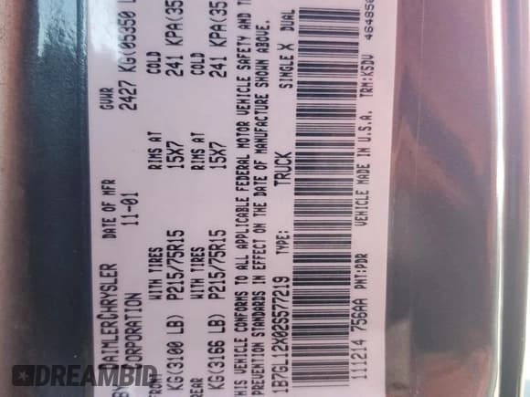 ✅ 2002 Dodge Dakota • VIN: 1B7GL12X02S577219 • Lot: 77067374. Wystawiony na Copart z przebiegiem 181 351 mil. Bezpłatny archiwum sprzedaży aukcyjnych z USA i szczegółowy raport historii pojazdu na DreamBid. Zdjęcie 12.