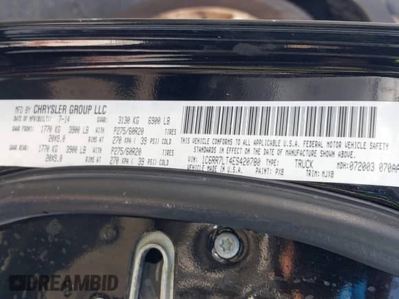 2014 Ram 1500 Big Horn with VIN 1C6RR7LT4ES420780, listed as a IAAI auction lot 42616299 with 199,209 mi miles and . Bid and sale history available at DreamBid. Image 9.