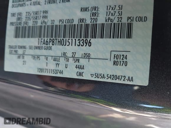 ✅ 2018 Ford Mustang EcoBoost • VIN: 1FA6P8TH0J5113396 • Lot: 43690134. Listed on IAAI with 122,160 mi. Free auction sales archive from the USA and detailed vehicle history report at DreamBid. Image 9.