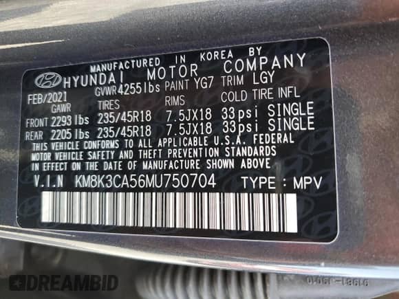 2021 Hyundai Kona Limited с VIN KM8K3CA56MU750704, выставлен на аукционе Copart как лот 48779163 с пробегом 32 834 миль миль и . История ставок и продаж доступна на DreamBid. Изображение 13.