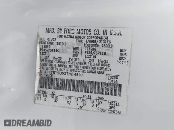 ✅ 2002 Mazda B-Series DS • VIN: 4F4YR12U92TM14420 • Lot: 42952293. Wystawiony na IAAI z przebiegiem 179 845 mil. Bezpłatny archiwum sprzedaży aukcyjnych z USA i szczegółowy raport historii pojazdu na DreamBid. Zdjęcie 9.