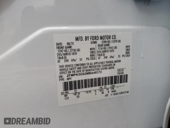 ✅ 2021 Ford Edge SE • VIN: 2FMPK3G92MBA48372 • Лот: 84010195. Опубликован ранее на Copart с пробегом 24 481 миль. Бесплатный доступ к архиву аукционных продаж из США и подробный отчёт об истории автомобиля на DreamBid. Изображение 14.