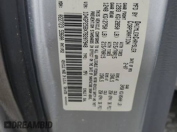 2007 Dodge Caravan SE с VIN 1D4GP25BX7B207948, выставлен на аукционе Copart как лот 74108694 с пробегом 179 884 миль миль и Списание • Salvage title. История ставок и продаж доступна на DreamBid. Изображение 14.