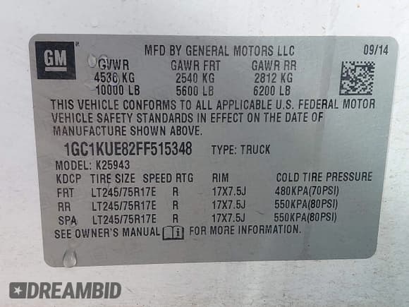 ✅ 2015 Chevrolet Silverado 2500HD Work Truck • VIN: 1GC1KUE82FF515348 • Lot: 41744220. Listed on IAAI with 163,309 mi. Free auction sales archive from the USA and detailed vehicle history report at DreamBid. Image 9.