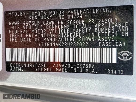 ✅ 2024 Toyota Camry SE • VIN: 4T1G11AK2RU232022 • Лот: 91414375. Опубликован ранее на Copart с пробегом 32 997 миль. Бесплатный доступ к архиву аукционных продаж из США и подробный отчёт об истории автомобиля на DreamBid. Изображение 13.