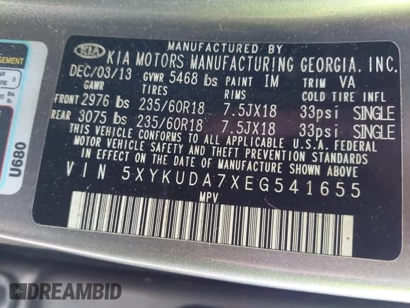 ✅ 2014 Kia Sorento EX • VIN: 5XYKUDA7XEG541655 • Lot: 43336992. Listed on IAAI with 263,774 mi. Free auction sales archive from the USA and detailed vehicle history report at DreamBid. Image 9.