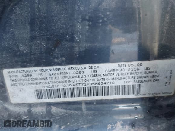✅ 2005 Volkswagen Jetta • VIN: 3VWST71K95M634210 • Лот: 41552649. Опубликован ранее на IAAI с пробегом 296 831 миль. Бесплатный доступ к архиву аукционных продаж из США и подробный отчёт об истории автомобиля на DreamBid. Изображение 9.