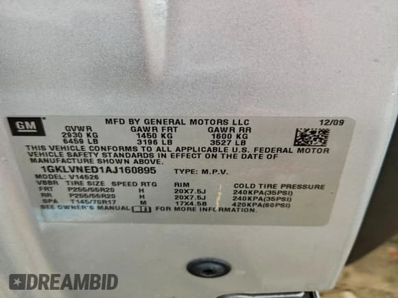 ✅ 2010 GMC Acadia SLT2 • VIN: 1GKLVNED1AJ160895 • Lot: 93474195. Listed on Copart with 132,313 mi. Free auction sales archive from the USA and detailed vehicle history report at DreamBid. Image 13.