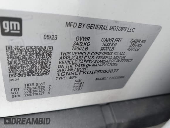 ✅ 2023 Chevrolet Suburban Premier • VIN: 1GNSCFKD1PR393037 • Lot: 43790048. Listed on IAAI with 70,824 mi. Free auction sales archive from the USA and detailed vehicle history report at DreamBid. Image 9.