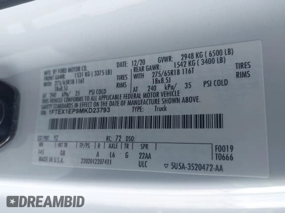 ✅ 2021 Ford F-150 XL • VIN: 1FTEX1EP9MKD23793 • Lot: 43703860. Listed on IAAI with 146,956 mi. Free auction sales archive from the USA and detailed vehicle history report at DreamBid. Image 9.