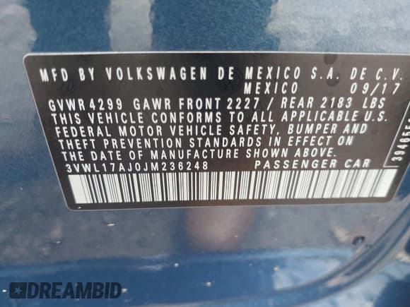 ✅ 2018 Volkswagen Jetta SEL • VIN: 3VWL17AJ0JM236248 • Lot: 42506754. Listed on IAAI with 88,900 mi. Free auction sales archive from the USA and detailed vehicle history report at DreamBid. Image 9.