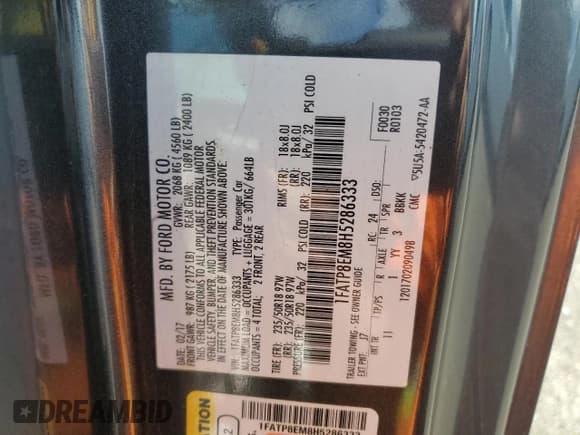 ✅ 2017 Ford Mustang V6 • VIN: 1FATP8EM8H5286333 • Lot: 89166155. Wystawiony na Copart z przebiegiem 98 391 mil. Bezpłatny archiwum sprzedaży aukcyjnych z USA i szczegółowy raport historii pojazdu na DreamBid. Zdjęcie 13.