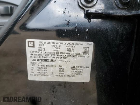 ✅ 2017 GMC Terrain SLT • VIN: 2GKALPEK7H6338887 • Lot: 91022045. Listed on Copart with 87,737 mi. Free auction sales archive from the USA and detailed vehicle history report at DreamBid. Image 12.