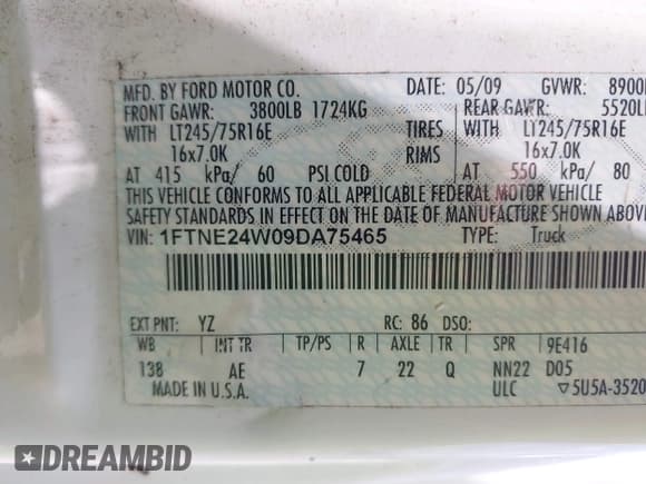 ✅ 2009 Ford Econoline Cargo Commercial • VIN: 1FTNE24W09DA75465 • Лот: 43023522. Опубликован ранее на IAAI с пробегом Не указан. Бесплатный доступ к архиву аукционных продаж из США и подробный отчёт об истории автомобиля на DreamBid. Изображение 9.