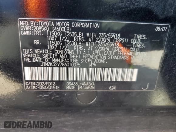 ✅ 2008 Toyota RAV4 Sport • VIN: JTMZK32V786010075 • Lot: 61571685. Listed on Copart with 159,918 mi. Free auction sales archive from the USA and detailed vehicle history report at DreamBid. Image 12.