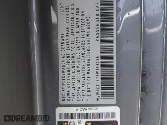 ✅ 2008 Volkswagen R32 • VIN: WVWKC71K78W158286 • Lot: 82315534. Wystawiony na Copart z przebiegiem 143 942 mil. Bezpłatny archiwum sprzedaży aukcyjnych z USA i szczegółowy raport historii pojazdu na DreamBid. Zdjęcie 12.
