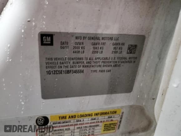 ✅ 2011 Chevrolet Malibu 1LT • VIN: 1G1ZC5E10BF346684 • Lot: 84416244. Listed on Copart with 161,963 mi. Free auction sales archive from the USA and detailed vehicle history report at DreamBid. Image 13.