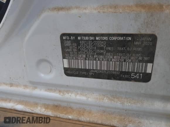 ✅ 2020 Mitsubishi Outlander ES • VIN: JA4AD2A37LZ039482 • Лот: 43354496. Опубликован ранее на IAAI с пробегом 109 774 миль. Бесплатный доступ к архиву аукционных продаж из США и подробный отчёт об истории автомобиля на DreamBid. Изображение 9.