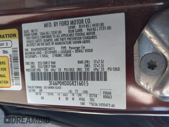 ✅ 2016 Ford Fusion SE • VIN: 3FA6P0HDXGR216015 • Lot: 43155734. Listed on IAAI with 177,685 mi. Free auction sales archive from the USA and detailed vehicle history report at DreamBid. Image 9.