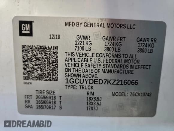 ✅ 2019 Chevrolet Silverado 1500 LT • VIN: 1GCUYDED7KZ216066 • Lot: 95400615. Wystawiony na Copart z przebiegiem 193 419 mil. Bezpłatny archiwum sprzedaży aukcyjnych z USA i szczegółowy raport historii pojazdu na DreamBid. Zdjęcie 12.