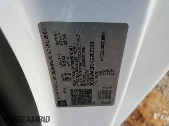 ✅ 2019 Chevrolet Silverado 1500 Work Truck • VIN: 3GCNWAEF8KG267358 • Lot: 81344255. Wystawiony na Copart z przebiegiem 143 413 mil. Bezpłatny archiwum sprzedaży aukcyjnych z USA i szczegółowy raport historii pojazdu na DreamBid. Zdjęcie 12.