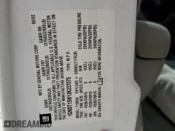 ✅ 2002 Chevrolet Blazer LS • VIN: 1GNDT13W12K237075 • Lot: 80118275. Listed on Copart with Not provided. Free auction sales archive from the USA and detailed vehicle history report at DreamBid. Image 12.