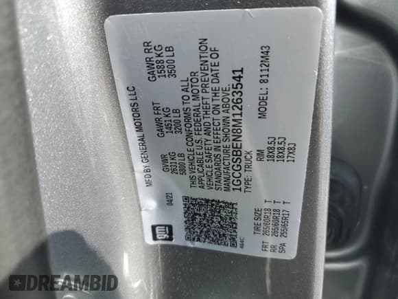 ✅ 2021 Chevrolet Colorado 2WD Work Truck • VIN: 1GCGSBEN8M1263541 • Lot: 87122475. Wystawiony na Copart z przebiegiem 28 366 mil. Bezpłatny archiwum sprzedaży aukcyjnych z USA i szczegółowy raport historii pojazdu na DreamBid. Zdjęcie 12.