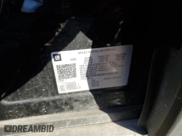 ✅ 2021 Chevrolet Traverse LT Cloth • VIN: 1GNEVGKW2MJ193146 • Лот: 84373605. Опубликован ранее на Copart с пробегом 77 004 миль. Бесплатный доступ к архиву аукционных продаж из США и подробный отчёт об истории автомобиля на DreamBid. Изображение 13.