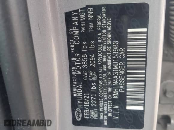 2021 Hyundai Elantra SEL с VIN KMHLN4AG1MU153983, выставлен на аукционе Copart как лот 71245605 с пробегом 55 592 миль миль и Списание • Salvage title. История ставок и продаж доступна на DreamBid. Изображение 12.