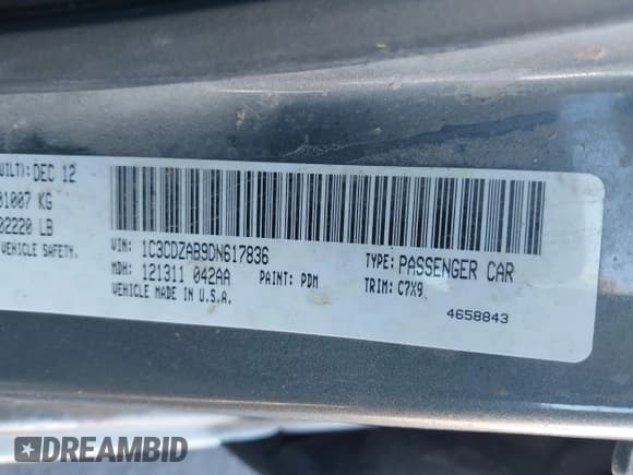 ✅ 2013 Dodge Avenger SE • VIN: 1C3CDZAB9DN617836 • Лот: 41349075. Опубликован ранее на IAAI с пробегом 133 583 миль. Бесплатный доступ к архиву аукционных продаж из США и подробный отчёт об истории автомобиля на DreamBid. Изображение 9.